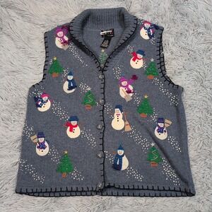 Designers‎ Original Sweater Womens M Blue Cardigan Wool Blend Christmas Vest